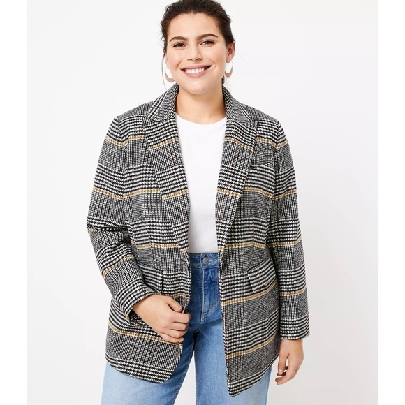 LOFT Jackets & Blazers - NEW LOFT Plus Gray Plaid Wool Blend Academia Women’s One Button Blazer Sz 18